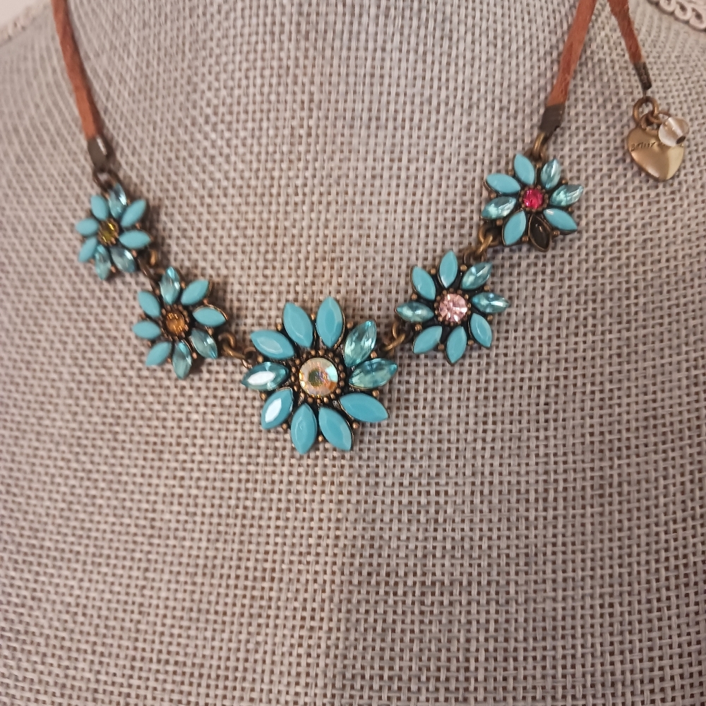 Leather String Rhinestone Necklace - Picture 4 of 11